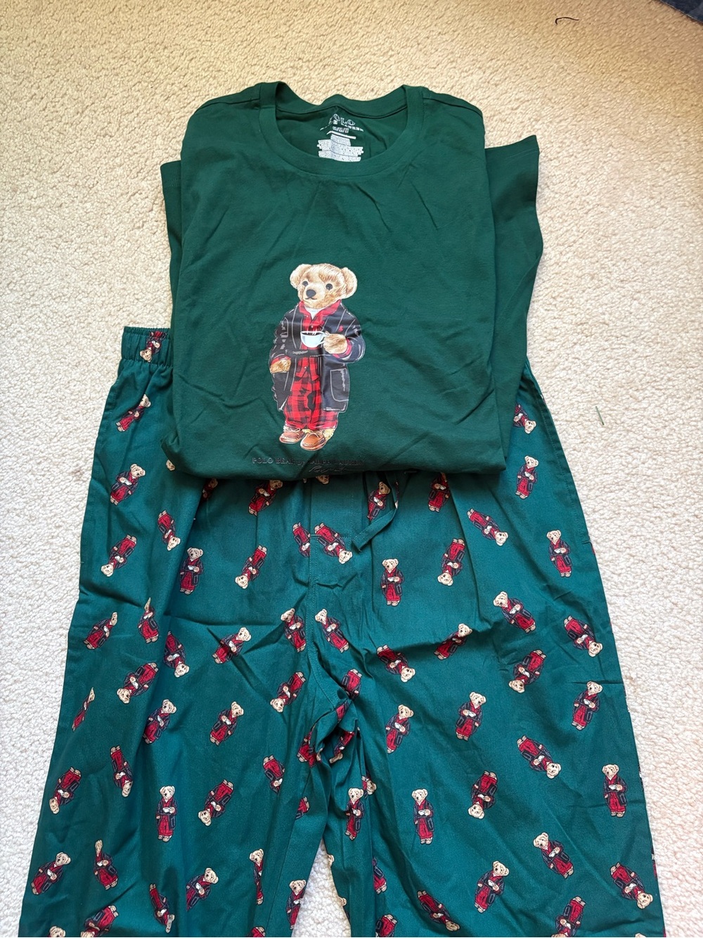 NEW Polo by Ralph Lauren Green Bear Print Pajama Set